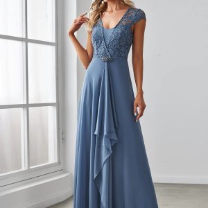 Luxury Evening Dresses O-Neck with Cap Sleeve Floor-length Ever Pretty 2023 of 14 yard Sequin Print Bridesmaid Dresses