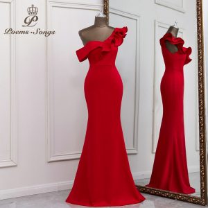 Sexy one shoulder red evening dress vestido de festa evening gowns elegant formal party dresses women evening prom dresses